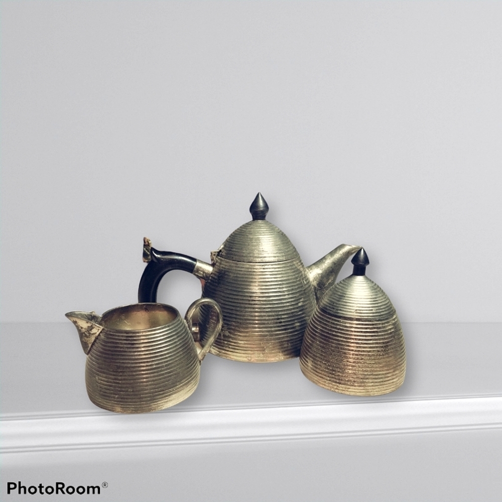 Vintage mid Century beehive silver plated tea set